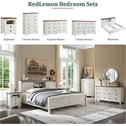 Commode haute en bois à 5 tiroirs de style ferme, idéale pour la chambre à coucher