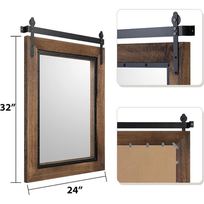 Miroir mural de salle de bain en bois naturel de style grange de ferme