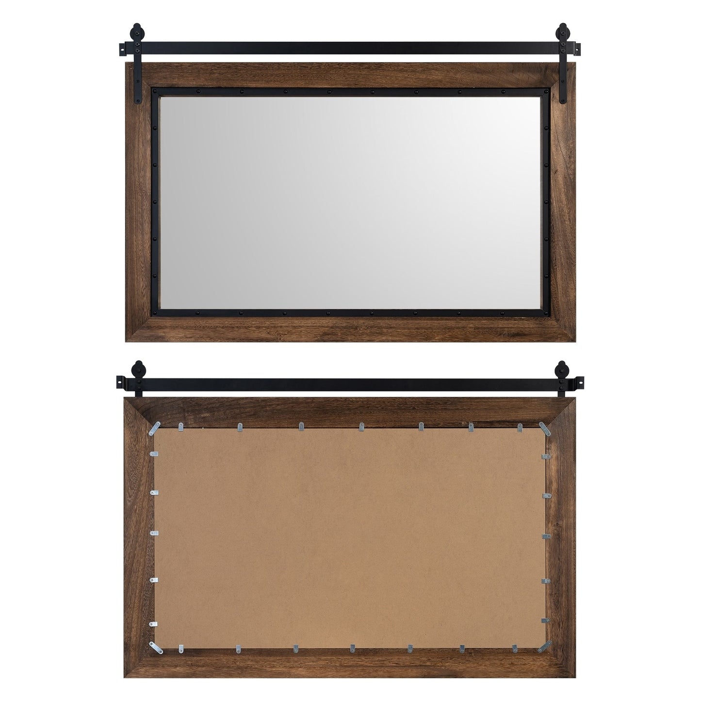 Miroir mural de salle de bain en bois naturel de style grange de ferme