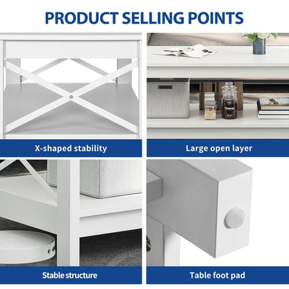 Table basse de style ferme avec rangement, table centrale à 2 niveaux pour le salon