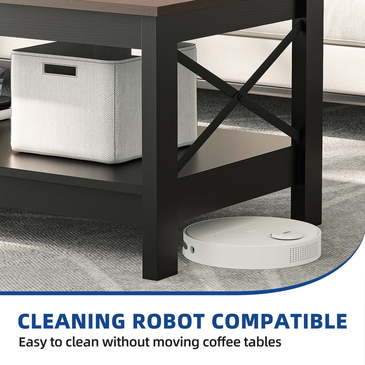 Table basse de style ferme avec rangement, table centrale à 2 niveaux pour le salon