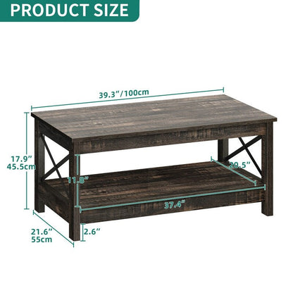 Table basse de style ferme avec rangement, table centrale à 2 niveaux pour le salon