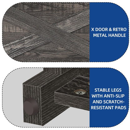 Meuble TV Farmhouse pouvant accueillir jusqu'à 65 téléviseurs avec portes et étagères ouvertes Console multimédia Prise de courant