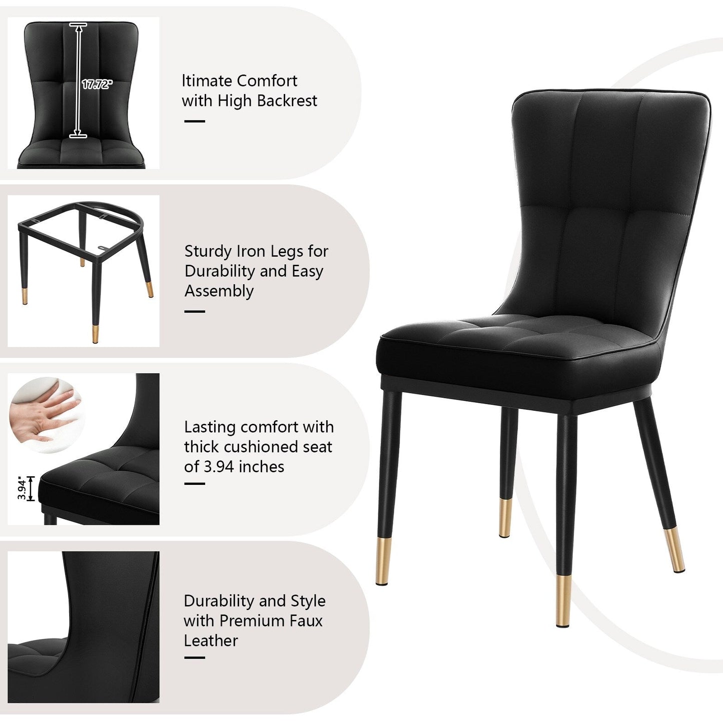 Lot de 2/4 chaises de salle à manger rembourrées en similicuir