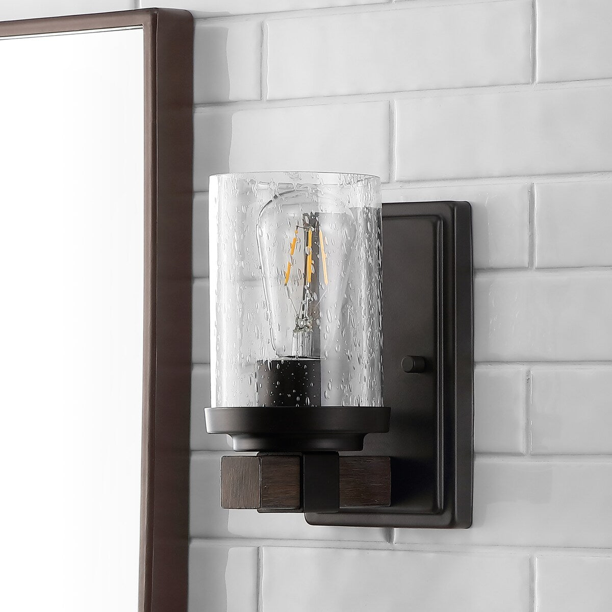 Applique murale rustique à LED en fer et verre grainé, par JONATHAN Y