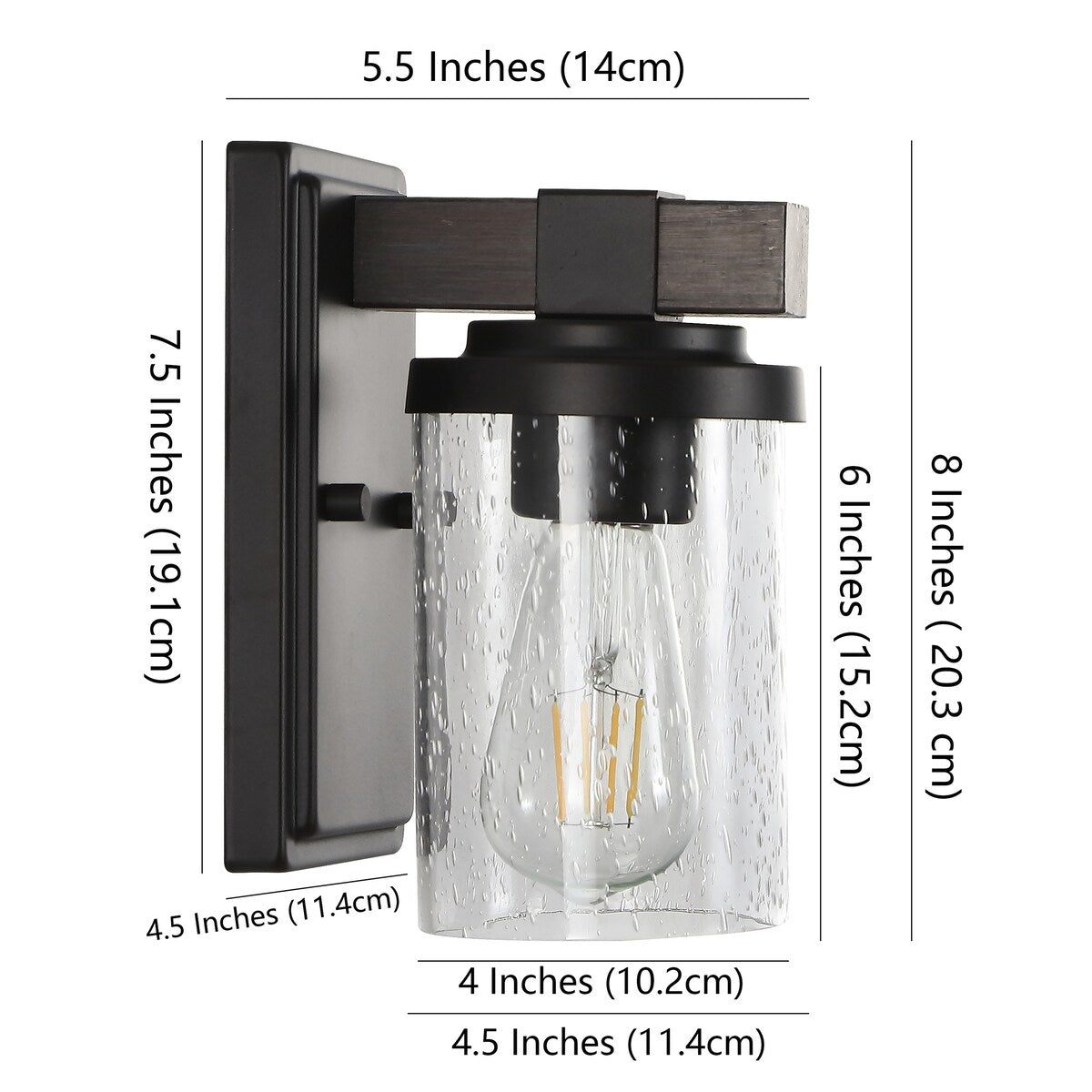 Applique murale rustique à LED en fer et verre grainé, par JONATHAN Y