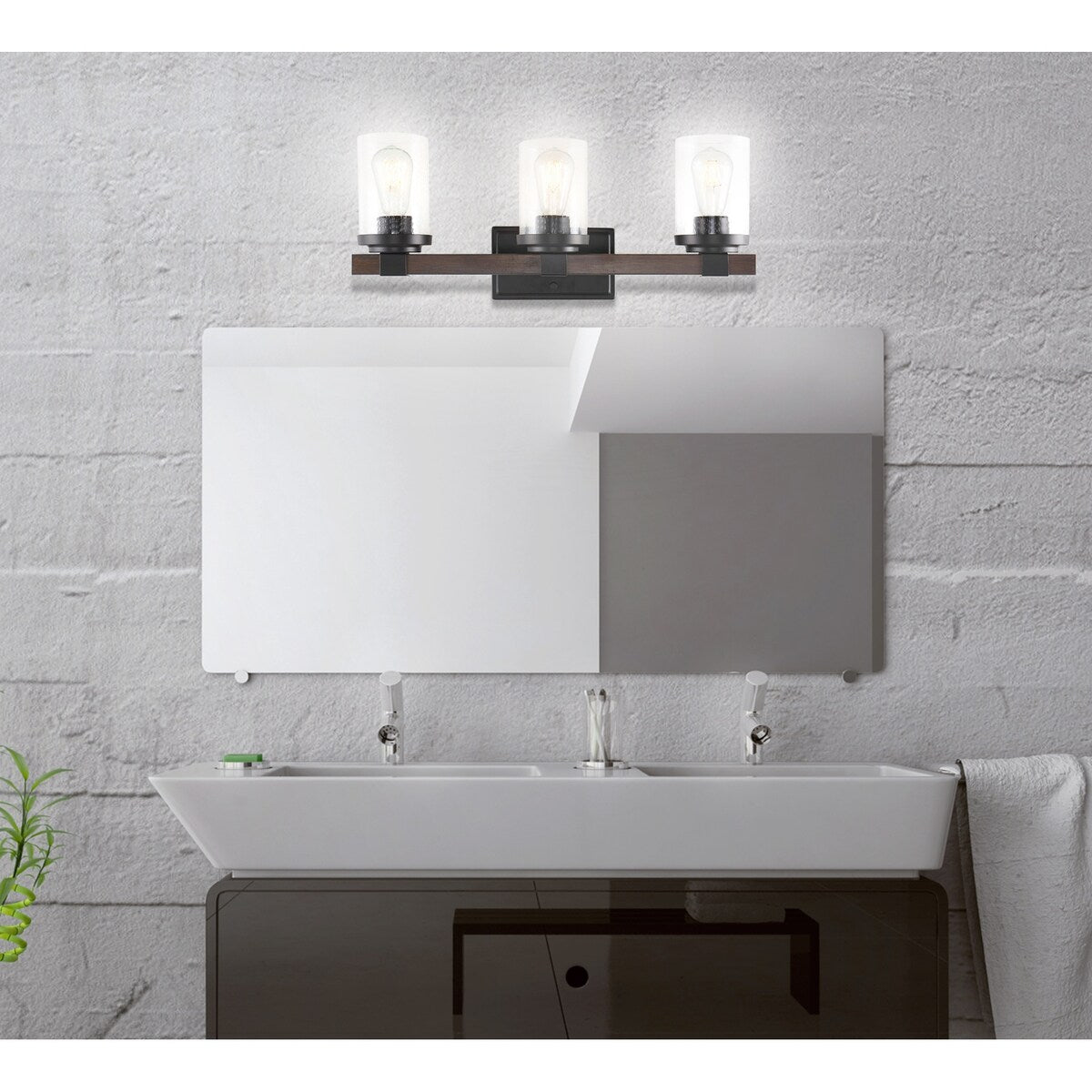 Applique murale rustique à LED en fer et verre grainé, par JONATHAN Y