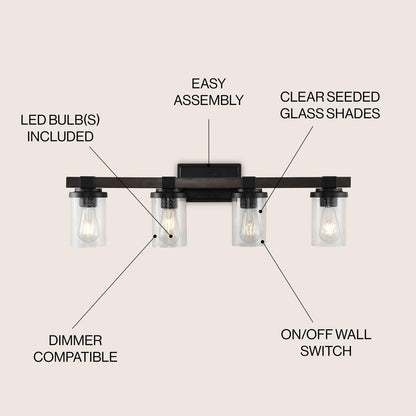 Applique murale rustique à LED en fer et verre grainé, par JONATHAN Y