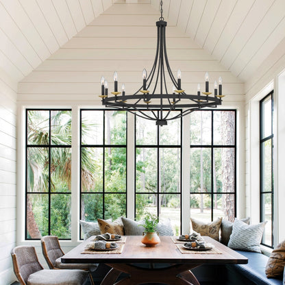 Lustre Fidenza à 12 lumières, style Empire, style ferme moderne, avec roue de chariot et UL - D40'' * H135''