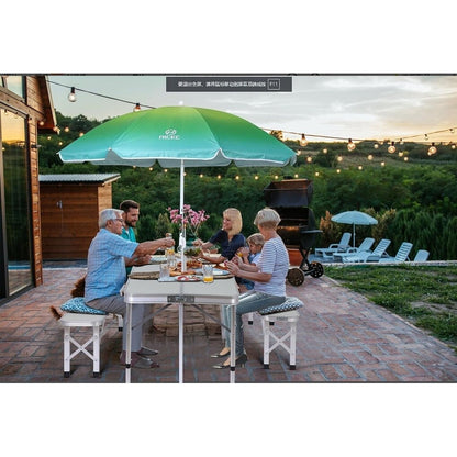 Table de pique-nique pliante et parasol pour camping, jardin, terrasse, fête sur la pelouse – Blanc avec parasol