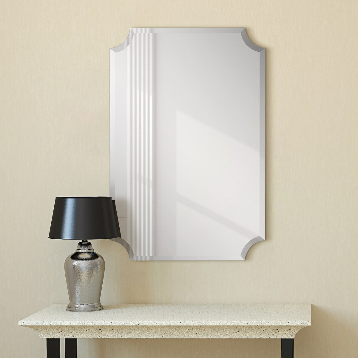 Miroir mural biseauté festonné rectangulaire sans cadre, pour salle de bain, coiffeuse et chambre à coucher, 1 bord biseauté - Transparent