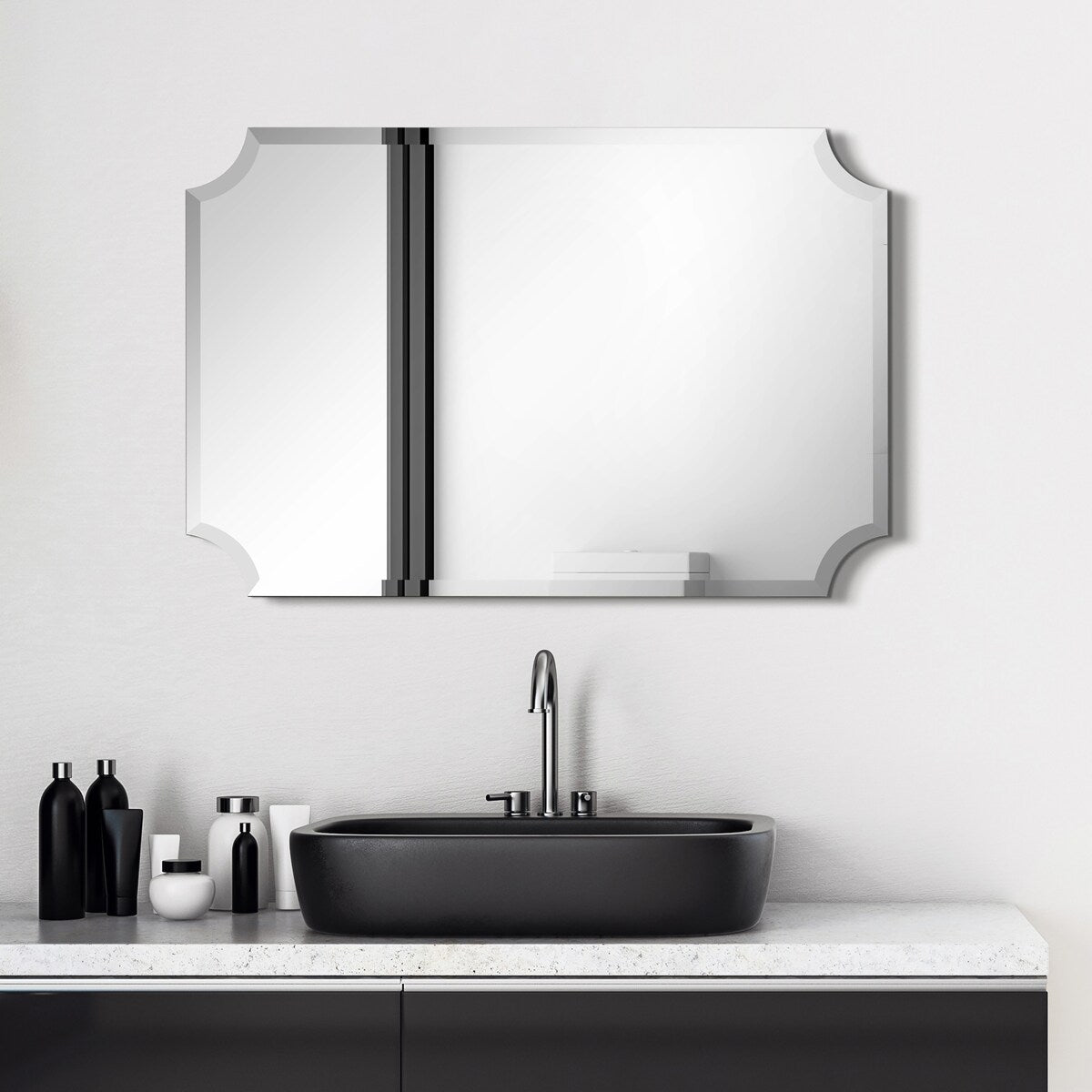 Miroir mural biseauté festonné rectangulaire sans cadre, pour salle de bain, coiffeuse et chambre à coucher, 1 bord biseauté - Transparent