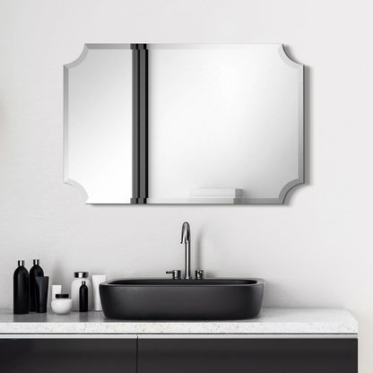Miroir mural biseauté festonné rectangulaire sans cadre, pour salle de bain, coiffeuse et chambre à coucher, 1 bord biseauté - Transparent