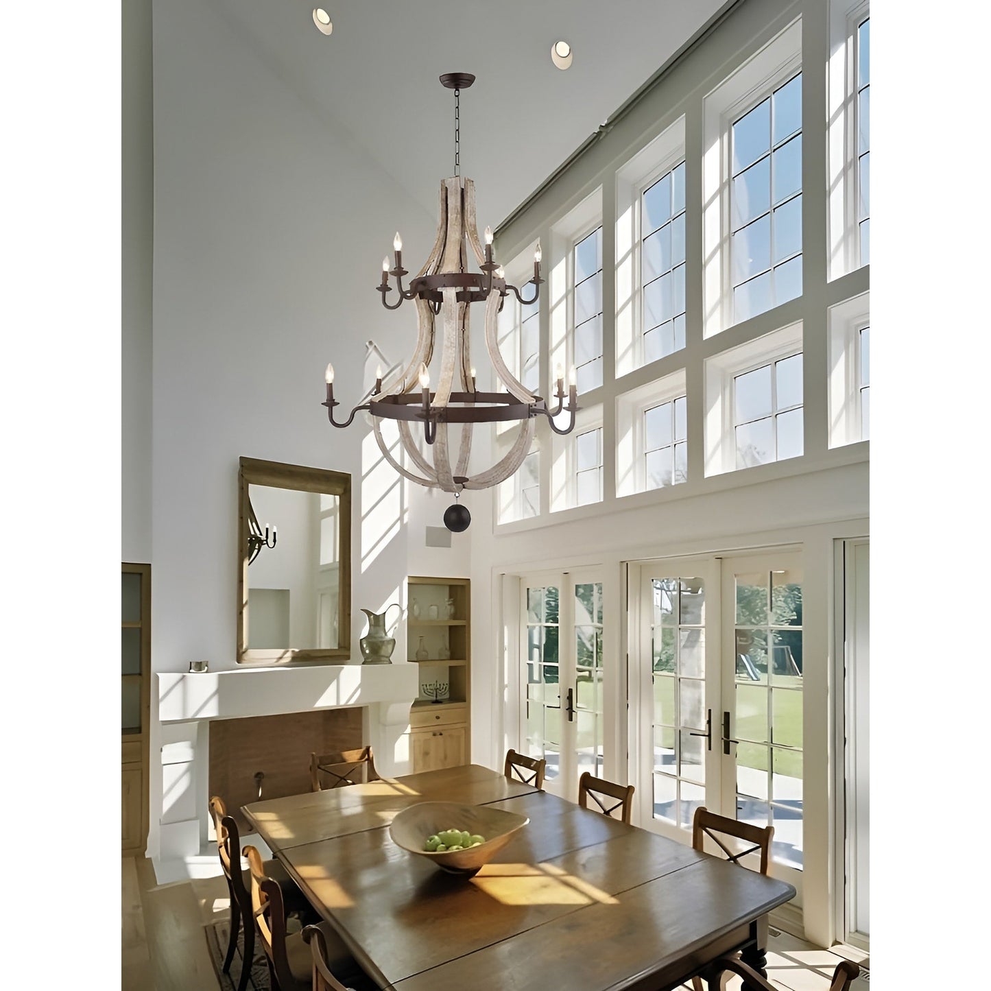 Lustre à 12 lumières en forme de tonneau à vin de style campagnard français à deux niveaux