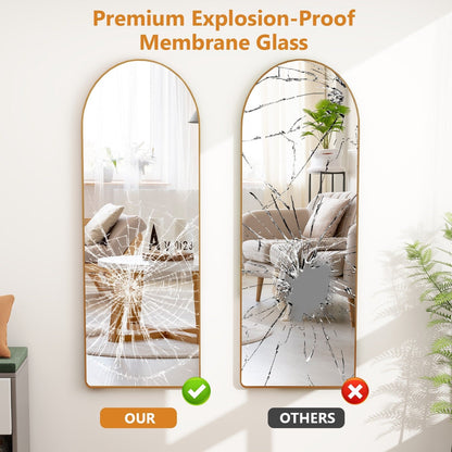 Miroir arqué pleine longueur avec verre incassable et support, cadre en alliage d'aluminium pour vestiaire de chambre, sur pied