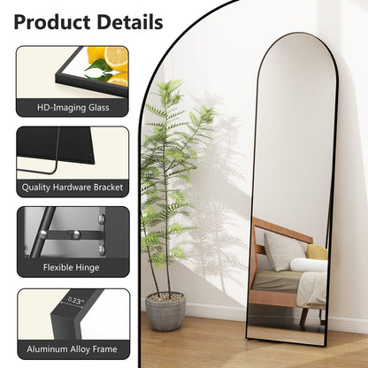 Miroir arqué pleine longueur avec verre incassable et support, cadre en alliage d'aluminium pour vestiaire de chambre, sur pied
