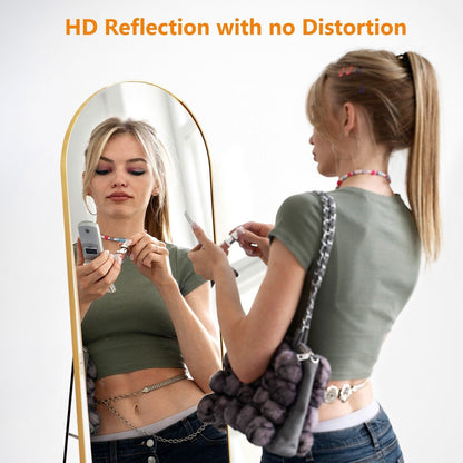 Miroir arqué pleine longueur avec verre incassable et support, cadre en alliage d'aluminium pour vestiaire de chambre, sur pied