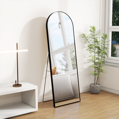 Miroir arqué pleine longueur avec verre incassable et support, cadre en alliage d'aluminium pour vestiaire de chambre, sur pied
