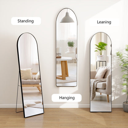 Miroir arqué pleine longueur avec verre incassable et support, cadre en alliage d'aluminium pour vestiaire de chambre, sur pied