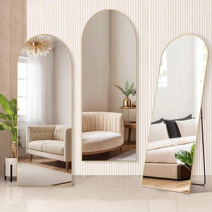 Miroir arqué pleine longueur avec verre incassable et support, cadre en alliage d'aluminium pour vestiaire de chambre, sur pied