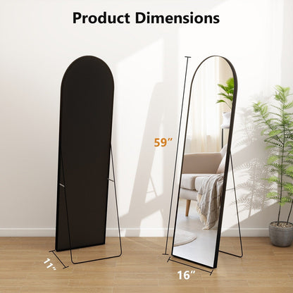 Miroir arqué pleine longueur avec verre incassable et support, cadre en alliage d'aluminium pour vestiaire de chambre, sur pied