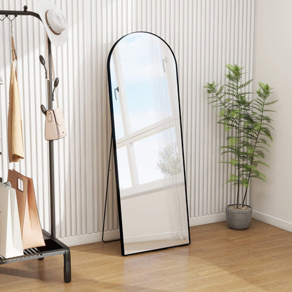Miroir arqué pleine longueur avec verre incassable et support, cadre en alliage d'aluminium pour vestiaire de chambre, sur pied