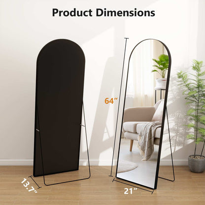 Miroir arqué pleine longueur avec verre incassable et support, cadre en alliage d'aluminium pour vestiaire de chambre, sur pied