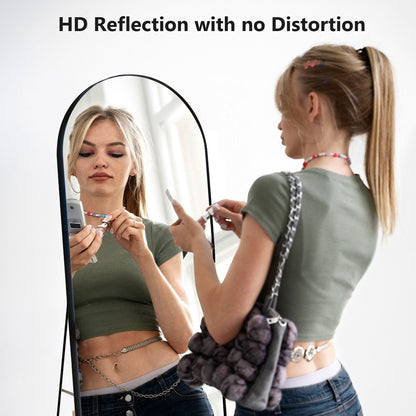 Miroir arqué pleine longueur avec verre incassable et support, cadre en alliage d'aluminium pour vestiaire de chambre, sur pied