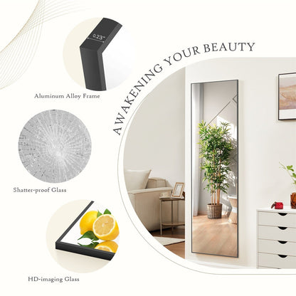 Miroir pleine longueur avec support, miroir de sol avec cadre en alliage d'aluminium pour chambre à coucher, miroir mural sur pied pour vestiaire