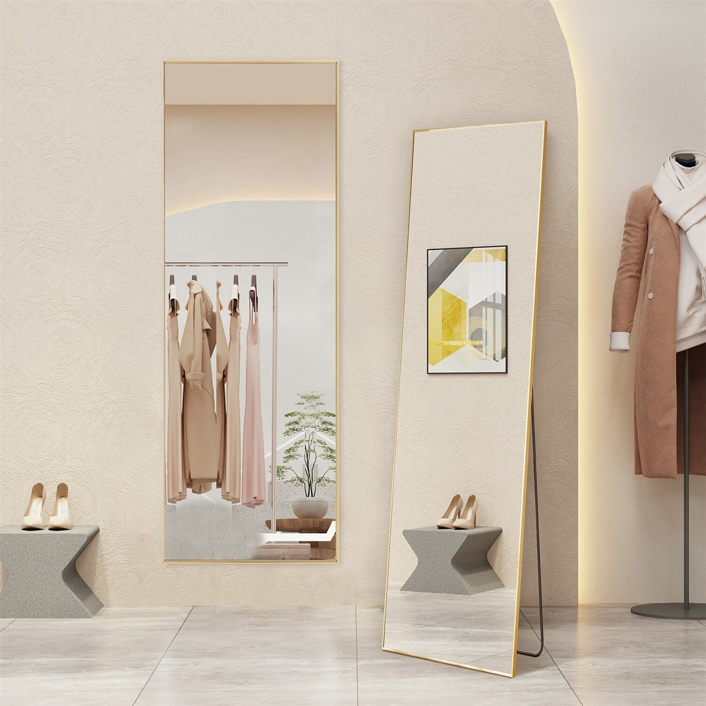 Miroir pleine longueur avec support, miroir de sol avec cadre en alliage d'aluminium pour chambre à coucher, miroir mural sur pied pour vestiaire