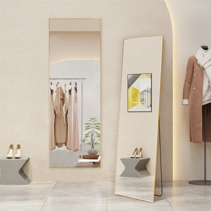 Miroir pleine longueur avec support, miroir de sol avec cadre en alliage d'aluminium pour chambre à coucher, miroir mural sur pied pour vestiaire