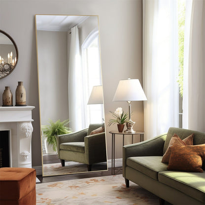 Miroir pleine longueur avec support, miroir de sol avec cadre en alliage d'aluminium pour chambre à coucher, miroir mural sur pied pour vestiaire