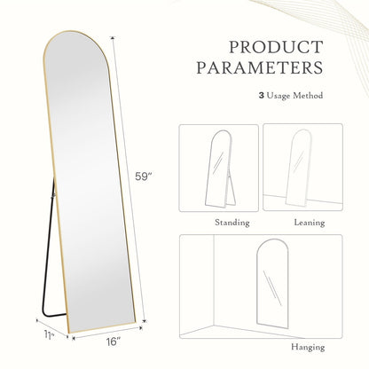 Miroir pleine longueur avec support, miroir de sol avec cadre en alliage d'aluminium pour chambre à coucher, miroir mural sur pied pour vestiaire