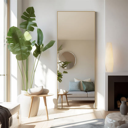Miroir pleine longueur avec support, miroir de sol avec cadre en alliage d'aluminium pour chambre à coucher, miroir mural sur pied pour vestiaire
