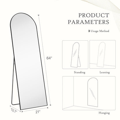 Miroir pleine longueur avec support, miroir de sol avec cadre en alliage d'aluminium pour chambre à coucher, miroir mural sur pied pour vestiaire