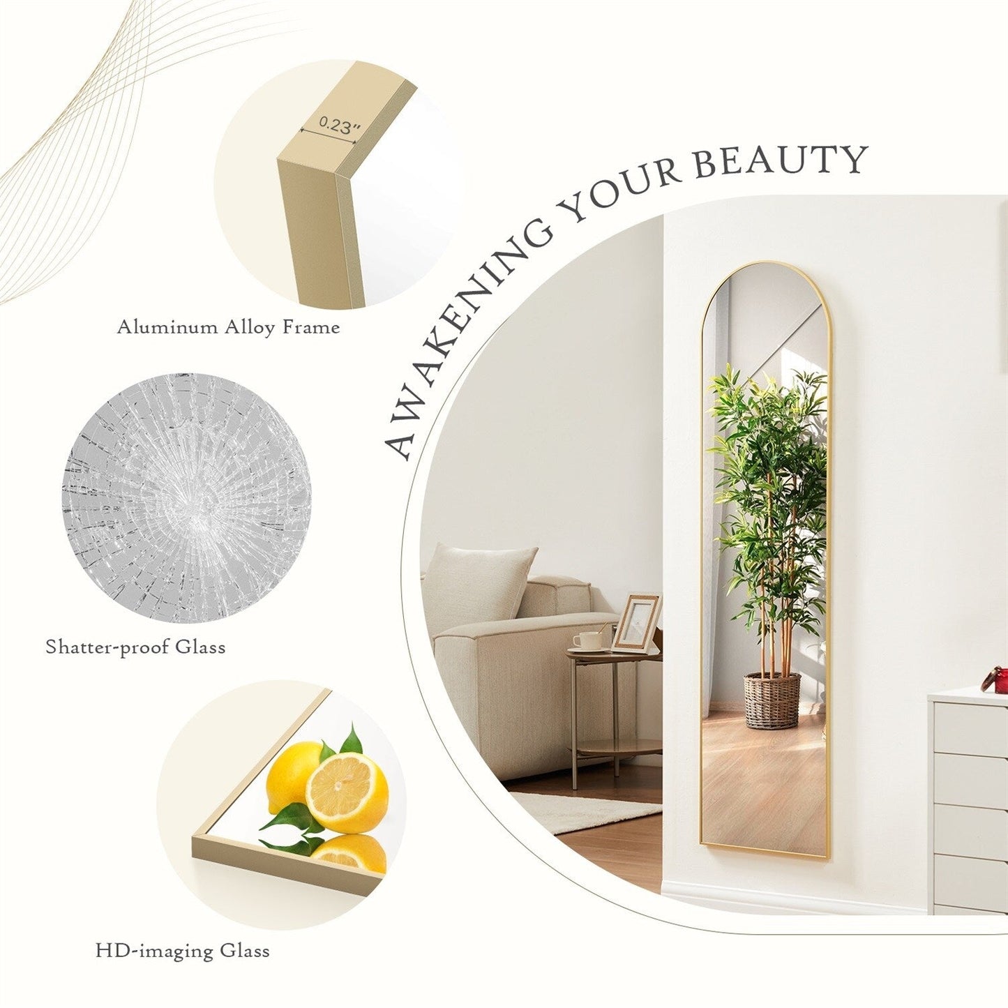 Miroir pleine longueur avec support, miroir de sol avec cadre en alliage d'aluminium pour chambre à coucher, miroir mural sur pied pour vestiaire