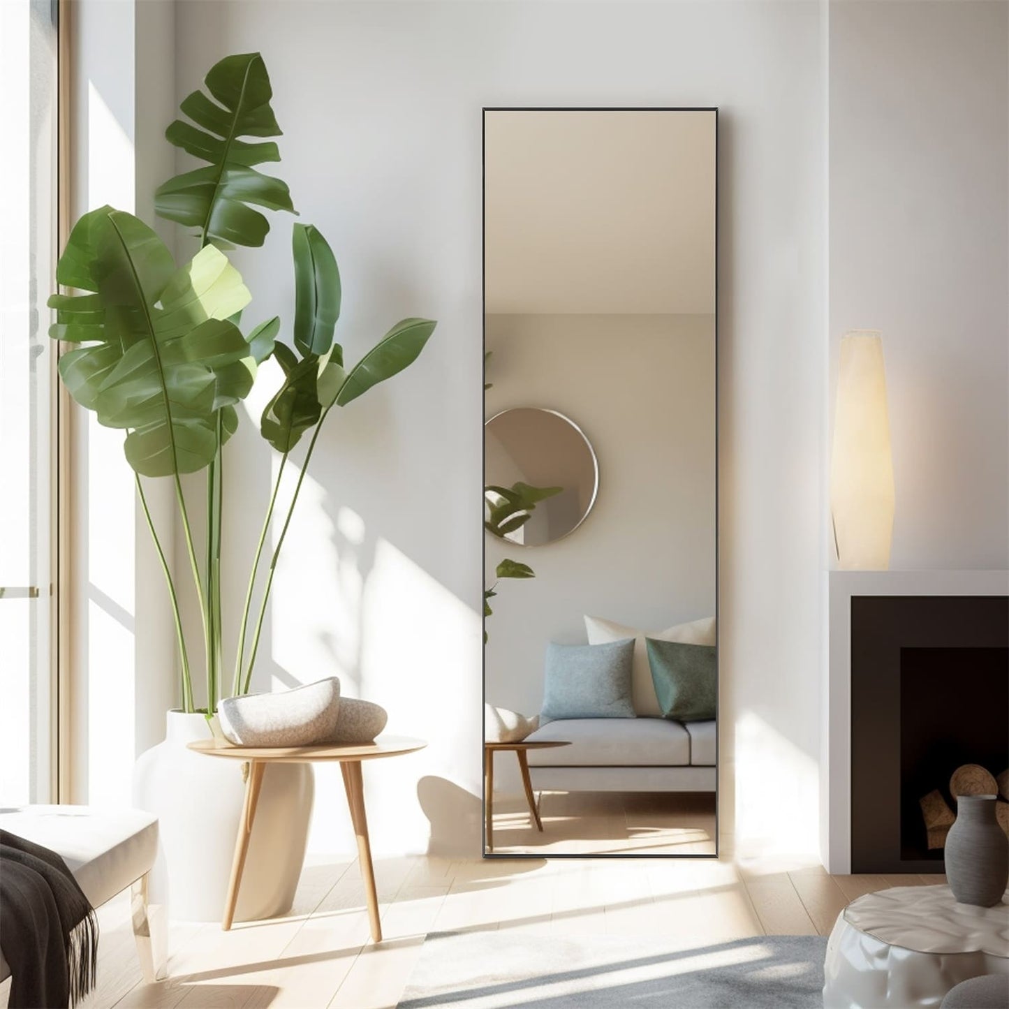 Miroir pleine longueur avec support, miroir de sol avec cadre en alliage d'aluminium pour chambre à coucher, miroir mural sur pied pour vestiaire