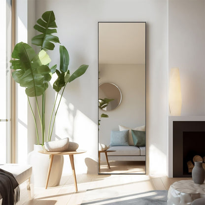 Miroir pleine longueur avec support, miroir de sol avec cadre en alliage d'aluminium pour chambre à coucher, miroir mural sur pied pour vestiaire