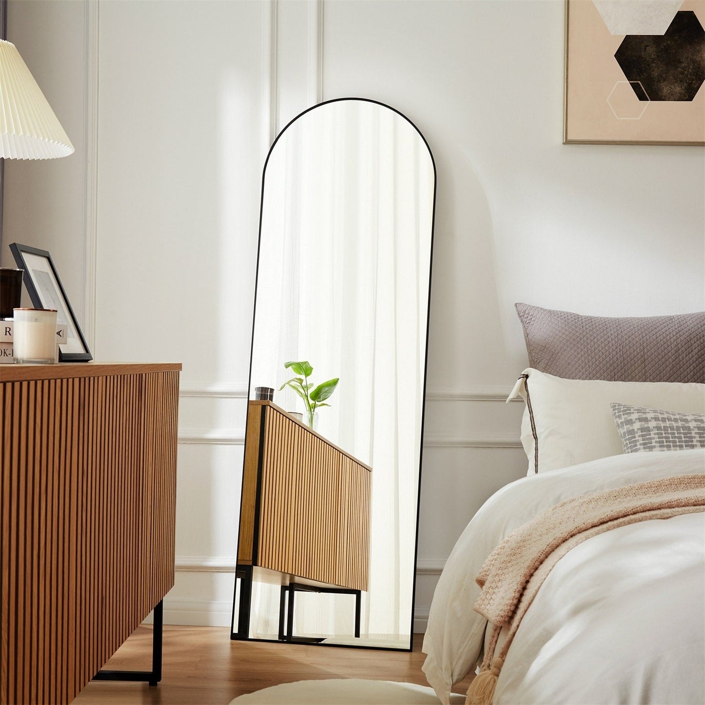 Miroir pleine longueur avec support, miroir de sol avec cadre en alliage d'aluminium pour chambre à coucher, miroir mural sur pied pour vestiaire