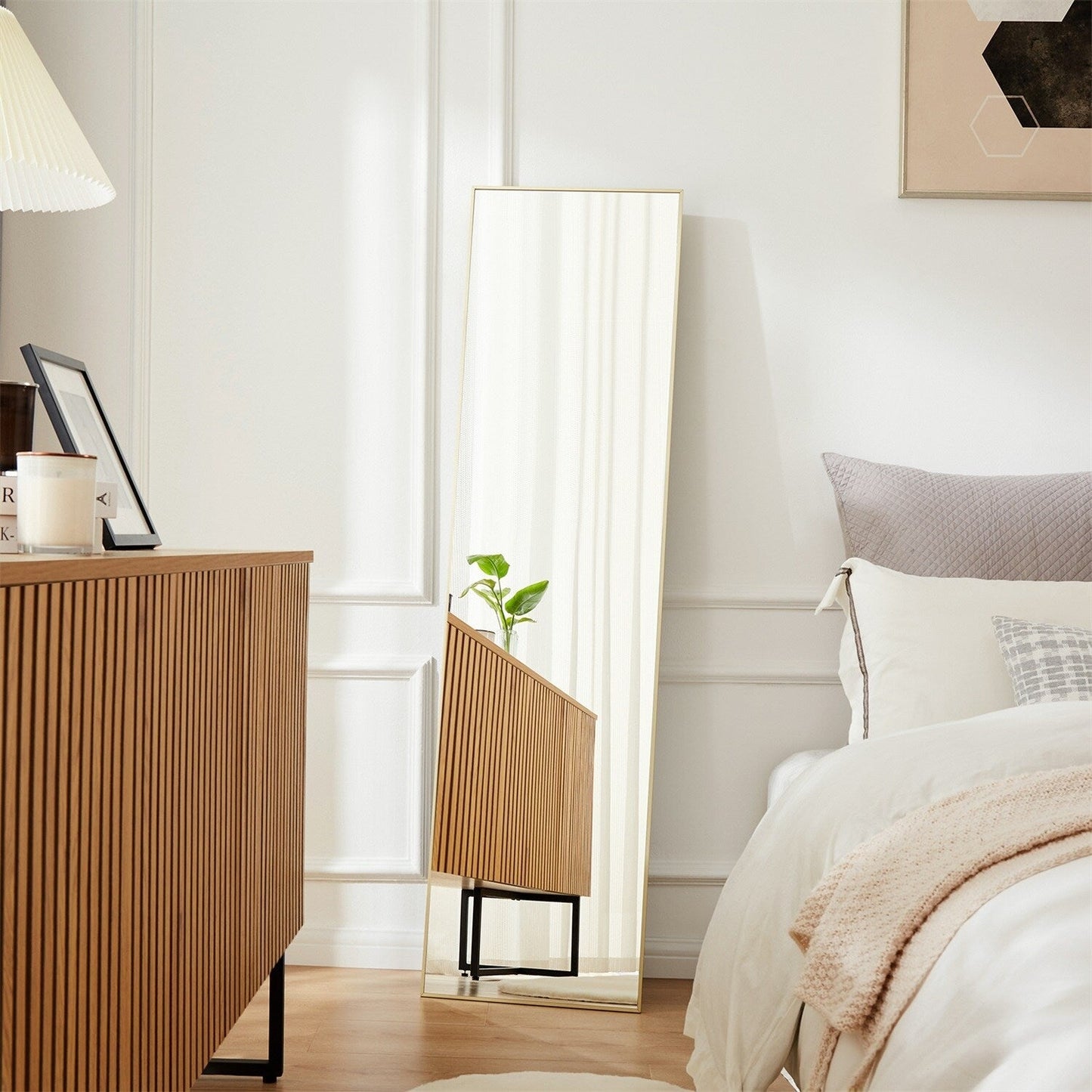 Miroir pleine longueur avec support, miroir de sol avec cadre en alliage d'aluminium pour chambre à coucher, miroir mural sur pied pour vestiaire