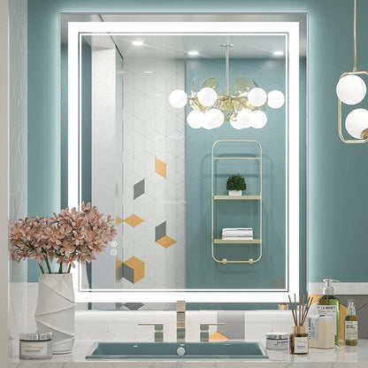 Miroir de salle de bain mural en verre trempé antibuée avec éclairage LED avant et arrière pleine grandeur
