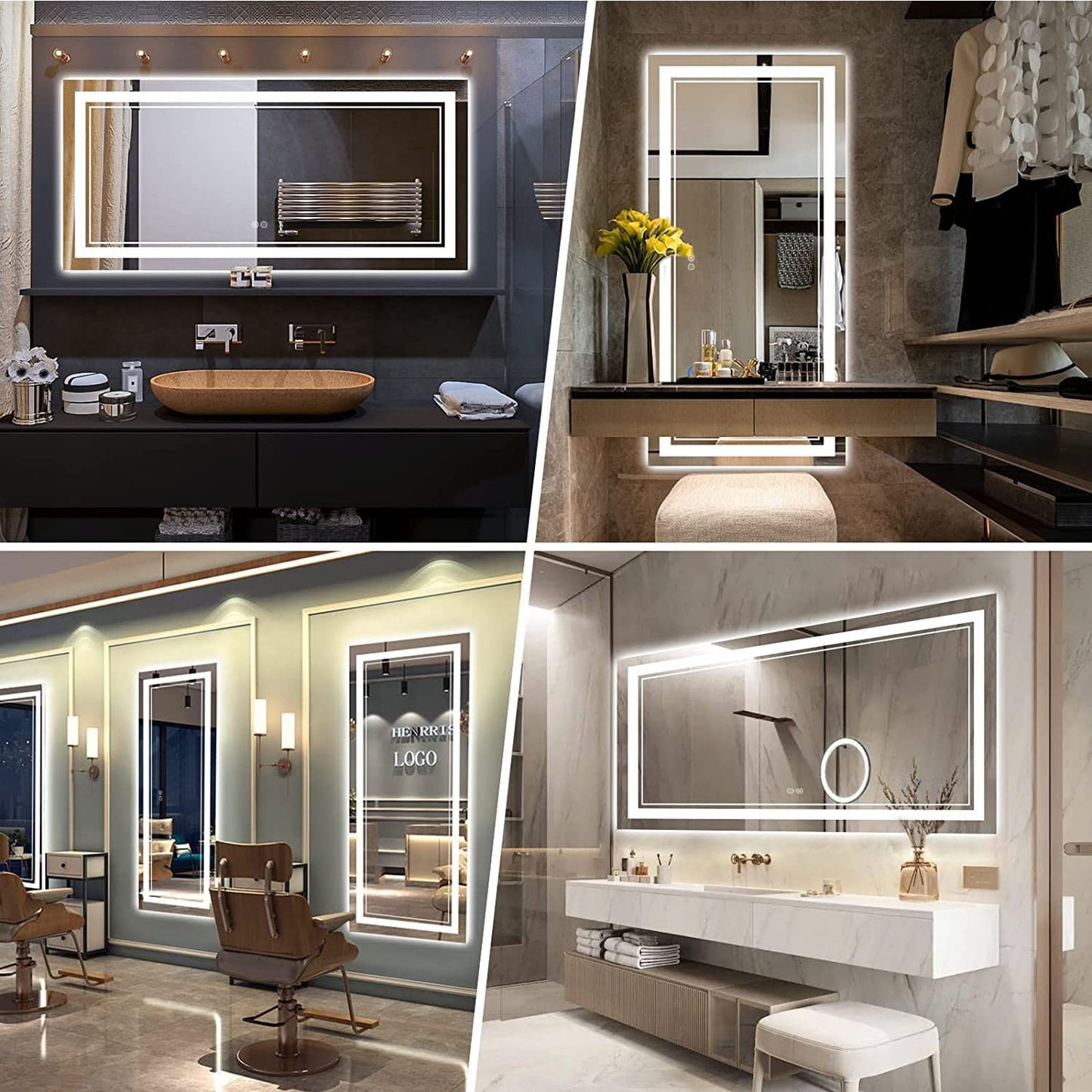 Miroir de salle de bain mural en verre trempé antibuée avec éclairage LED avant et arrière pleine grandeur