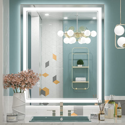 Miroir de salle de bain mural en verre trempé antibuée avec éclairage LED avant et arrière pleine grandeur