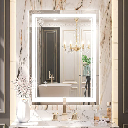 Miroir de salle de bain mural en verre trempé antibuée avec éclairage LED avant et arrière pleine grandeur