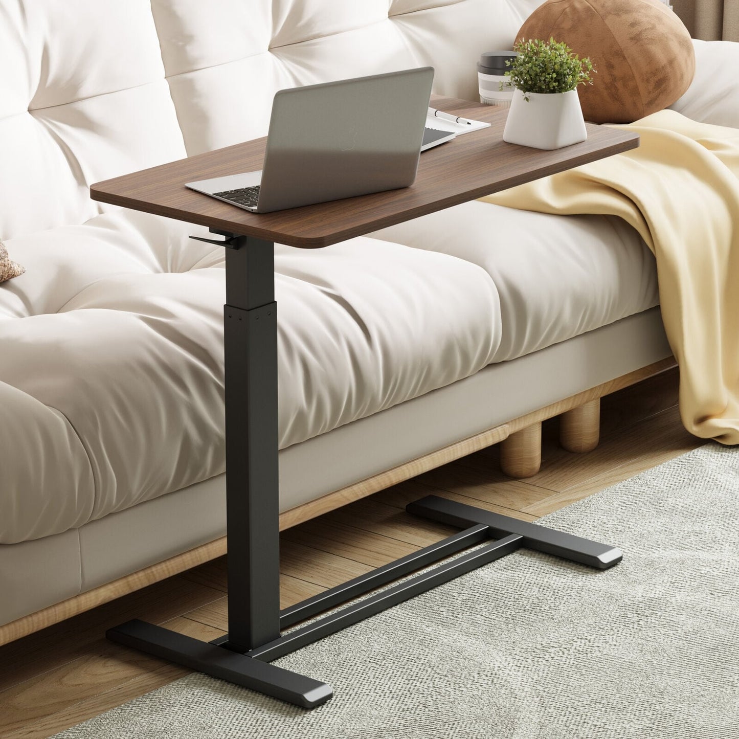 FunniHomi 28/32 Table de lit mobile à hauteur réglable avec roulettes, blanc/noir, pour ordinateur portable, pour lit et canapé