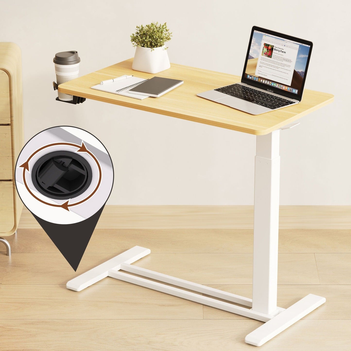 FunniHomi 28/32 Table de lit mobile à hauteur réglable avec roulettes, blanc/noir, pour ordinateur portable, pour lit et canapé