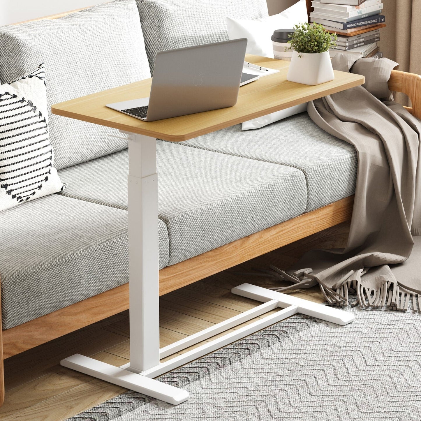 FunniHomi 28/32 Table de lit mobile à hauteur réglable avec roulettes, blanc/noir, pour ordinateur portable, pour lit et canapé