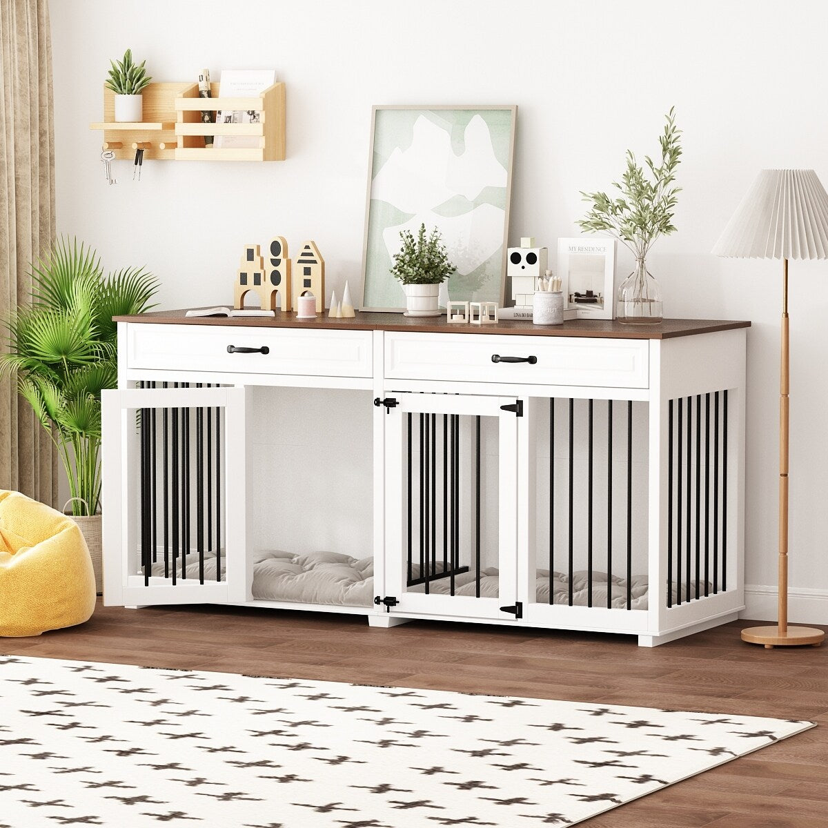 Cage pour chien de style meuble, niche en bois de 64,5 pouces pour grand chien