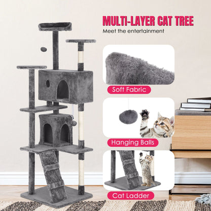 Arbre à chat Furniture of America à plusieurs niveaux avec échelle, plateformes et niches