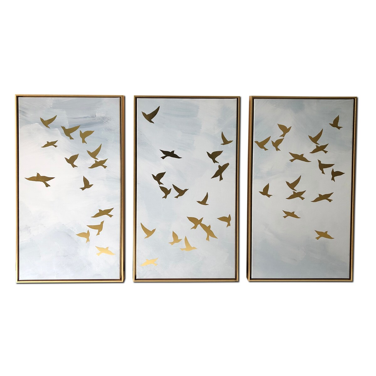 Ensemble de 3 impressions sur toile encadrée dorée « Golden Birds »